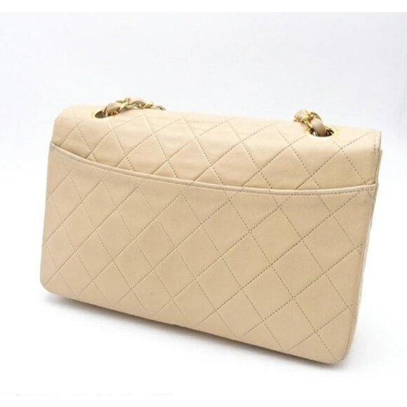 Authentic CHANEL 24K Double Flap Bag Lambskin Quilted Purse Beige with Pouch - Picture 2 of 8